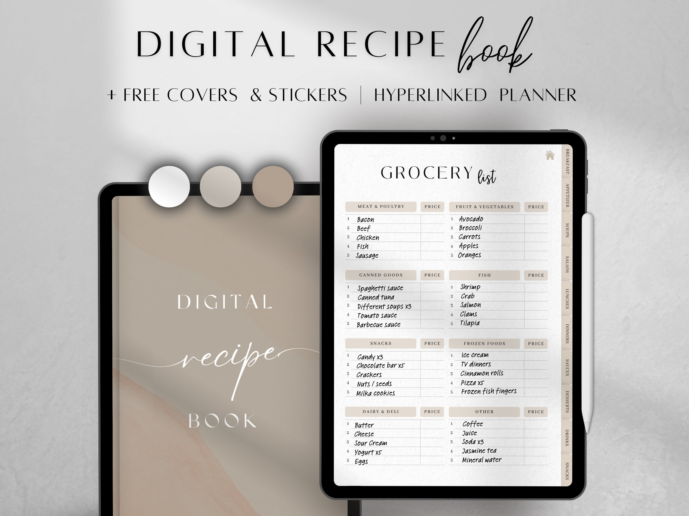 Digital Recipe Book Goodnotes iPad Cookbook, Meal Planner (PDF Download)