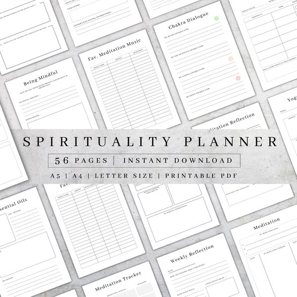 Printable Spirituality Planner | Manifestation Journal Digital | Chakra Worksheet | Meditation Journal for Mental Health | Self-Care Planner