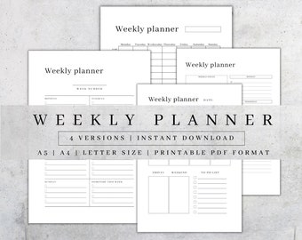 Weekly Planner | Weekly Schedule | Weekly Planner Printable | Week To Do List | Weekly Agenda | Work Planner | A4, A5, Letter, Pdf Printable
