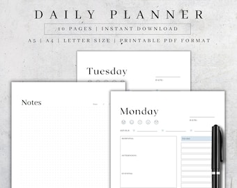 Daily Planner Printable | Productivity, Mood Tracker (A5/A4/Letter PDF)