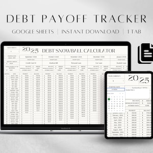 Hojas de cálculo de Google para el seguimiento del pago de deudas / Hoja de cálculo para la calculadora del pago de deudas / Plantilla de Google para la calculadora de bola de nieve de deudas / Planificador para la calculadora de bola de nieve de deudas