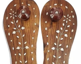 Wooden Khadama, Hand made Khadau, Traditional indian wood slipper, Unisex Slippers, Indian Religious, Beautiful wooden paduka for devotees.