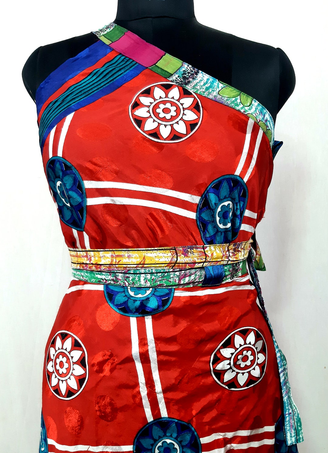 Plus/Tea Length Up-Cycled Reversible Sari Wrap Skirt #66