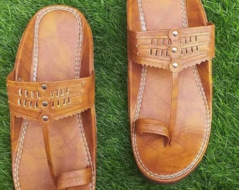 Bohemian Buffalo Leather Shoes - Men's Jesus Sandals, Hippie & Boho Footwear - Men's Brown Kolhapuri Sandals, Unique Hawai Style Etsy Men's