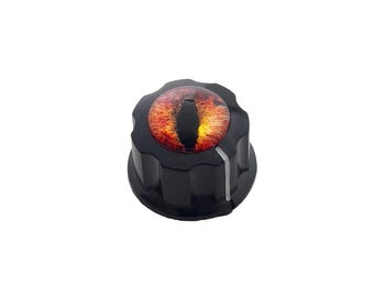 Smuge Dragon Eye Guitar Knobs | Dark Orange and Yellow Cabochon | Glimmering Custom Accent Knobs | Custom Made in Indiana by Rivertown Knobs
