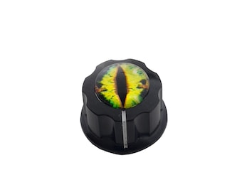 Locheen Dragon Eye Guitar Knobs | Vivid Yellow & Green Cabochon | Unique Tone Volume | Custom Made in Indiana by Rivertown Knobs