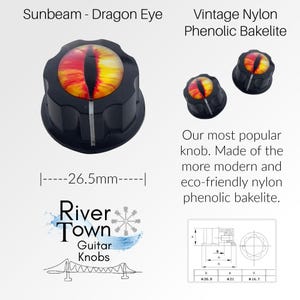 Sunbeam Dragon Eye Guitar Knobs | Bright Yellow and Orange Cabochon | Radiant Custom Tone Volume | Custom Made in Indiana by Rivertown Knobs