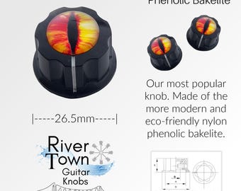 Sunbeam Dragon Eye Guitar Knobs | Bright Yellow and Orange Cabochon | Radiant Custom Tone Volume | Custom Made in Indiana by Rivertown Knobs