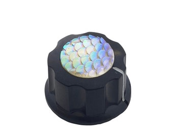 White Dragon Scale Guitar Knobs | White  | Shimmering Iridescent Design | Custom Made in Indiana by Rivertown Knobs