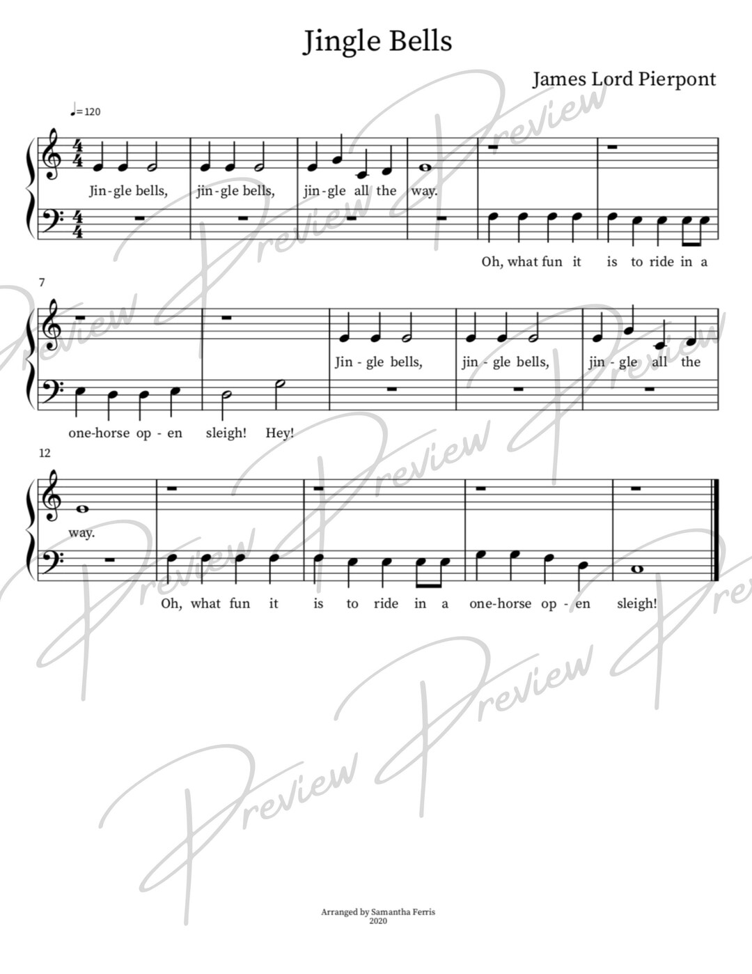 Jingle Bells Piano Sheet Music Etsy