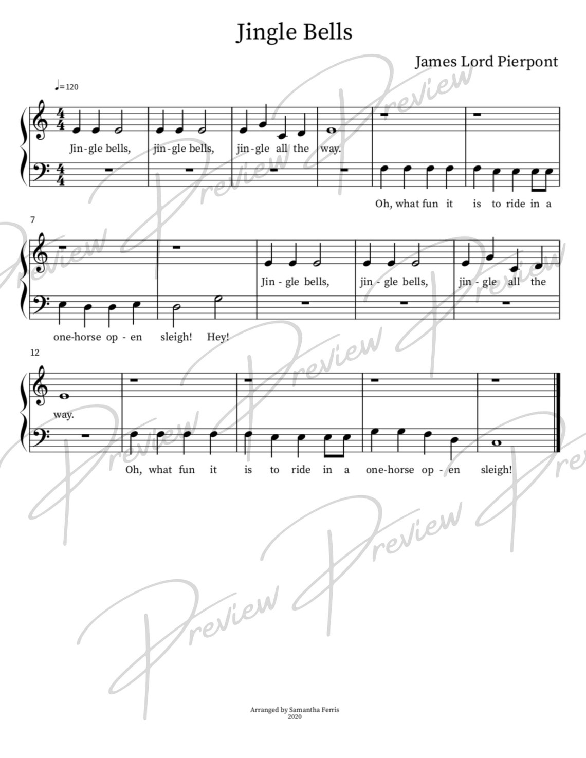 Jingle Bells Piano Sheet Music Etsy