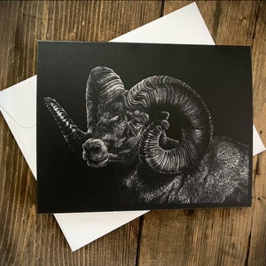 Biglietto di auguri con ariete Bighorn Sheep / Biglietto di auguri vuoto / Biglietto di auguri con animali selvatici / Biglietto con stampa di disegno / Biglietto di belle arti