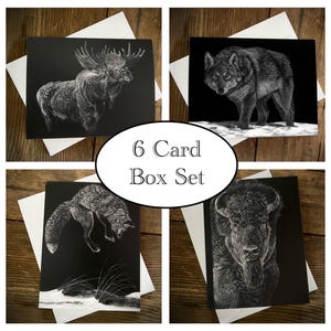 Set di biglietti di auguri - 6 biglietti / Biglietto di auguri vuoto / Biglietto di auguri con animali selvatici / Biglietto con stampa di disegno / Biglietto con belle arti