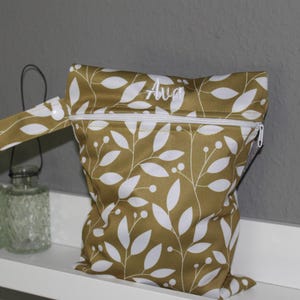Personalisierbare Wetbag Blätter gold 18x25cm I Nasstasche I Windeltasche I Periodenunterwäsche I Schwimmbeutel atmungsaktiv wasserabweisend