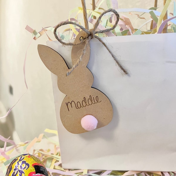 Personalised Wooden Pom Pom Easter Bunny Easter Tree Hanging Decoration Gift Tag Cute