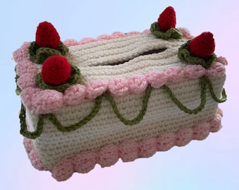 cute crochet strawberry cake cover for tissue box