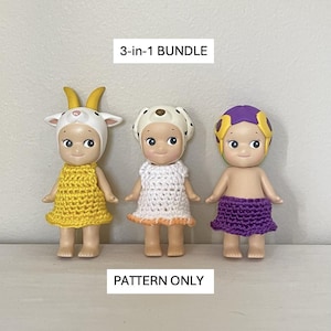 Sonny Angel Clothes Crochet Pattern Dress Skirt Overalls Sleeve Girly Easy No Sew