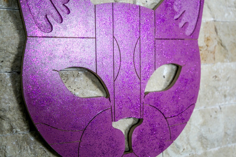 Shiny Cat Wall Art, Shiny Purple Cat, Pink Cat Hanging, Wooden Purple