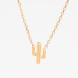 14K or 18K Solid Gold Cactus Charm Necklace, Minimalist Desert Pendant, Gift for Nature Lovers, Birthday, Anniversary, Graduation Gift