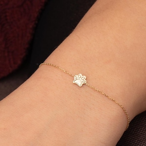 14K/18K Solid Gold Paw Print Bracelet - Minimalist Pet Lover Jewelry, Dainty Animal Bracelet, Perfect Gift for Birthday & Anniversary