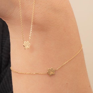 14K & 18K Gold Paw Print Necklace - Minimalist Pet Lover Jewelry, Customizable in Yellow, Rose, White Gold - Perfect Gift for Dog Moms