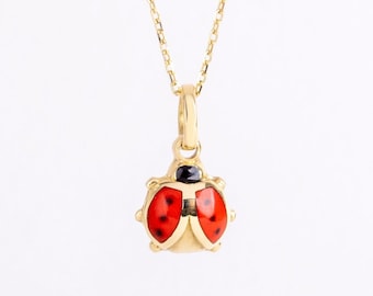 per ciondolo coccinella in oro 14 carati per bambini • Ciondolo coccinella in oro massiccio • Collana coccinella per bambini