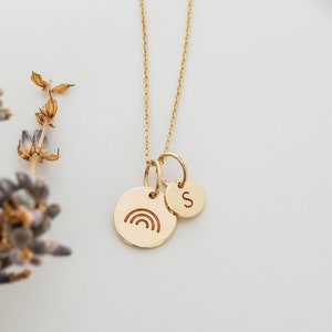 14K or 18K Cute Rainbow Solid Gold Necklace • Custom Inial Name Engrave Minimalist Rainbow Pendant • Rainbow Jewelry Necklace Gift For Her
