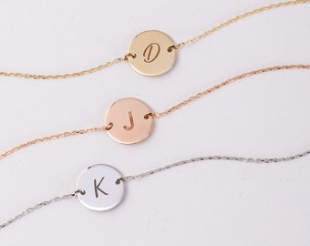 Cute Solid Gold Disc Bracelet for Kids and Teens • Personalized Tiny Solid Gold Disc Bracelet • Engraved Small Gold Disk Bracelet • for Kids