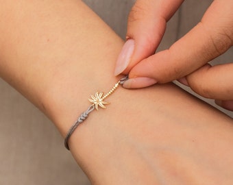 Palm Tree String Bracelet, Adjustable Bracelet in Real 14K 18K Gold, Waterproof Summer Jewelry, Anniversary Gift For Her, Dainty Bracelet