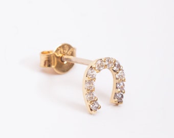 14k 18k Real Gold Horseshoe Earrings • CZ Stone Real Gold Horse Shoe Earrings • Dainty Horsenail Earrings • Birthday Gift • Kids Jewelry