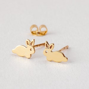 14k Solid Gold Dainty Rabbit Earrings • Minimalist Gold Bunny Earrings for Kids and Girls • Handmade Animal Jewelry • Dainty Rabbit Earrings
