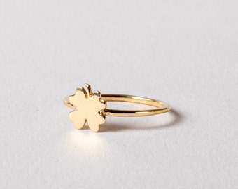 Four Leaf Clover Ring 14K 18K Solid Gold • Personalized Cloverleaf Ring • Engraving 14K Solid Gold Ring • Mother's Day Gift