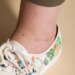 14k Solid Beaded Satellite Anklet • 14k Real Gold Round Ball Dainty Anklet • Satellite Ball Cable Chain Anklet Satellite Mother’s Day Gift