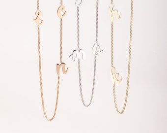 Personalized Script Letter Name Necklace 14K 18K Solid Gold, Dainty Curb Link Chain Custom Kids Initial Necklace Birthday Gift For New Mom