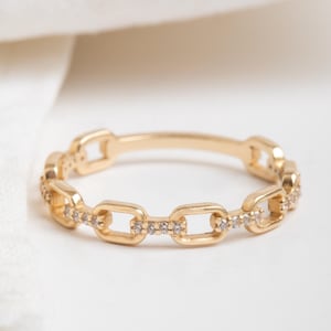 14k / 18k Massivgold Kettengliedring - Cz oder Diamond Pave Zierliches Band - Moderner Statement Schmuck - Jahrestagsgeschenk für Sie