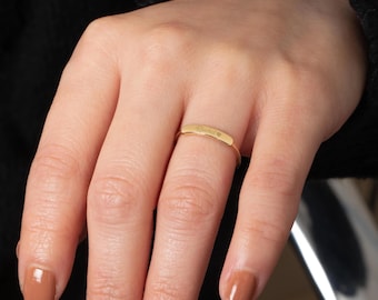 Minimalist 14K 18K Solid Gold Engraved Name Ring, Custom Bar Ring, Personalized Initial Band, Gift for Her, Dainty Stackable Jewelry