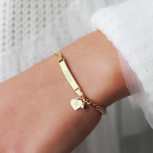 Solid Gold Baby ID Bracelet Custom 14k Gold Any Name Engrave Etsy