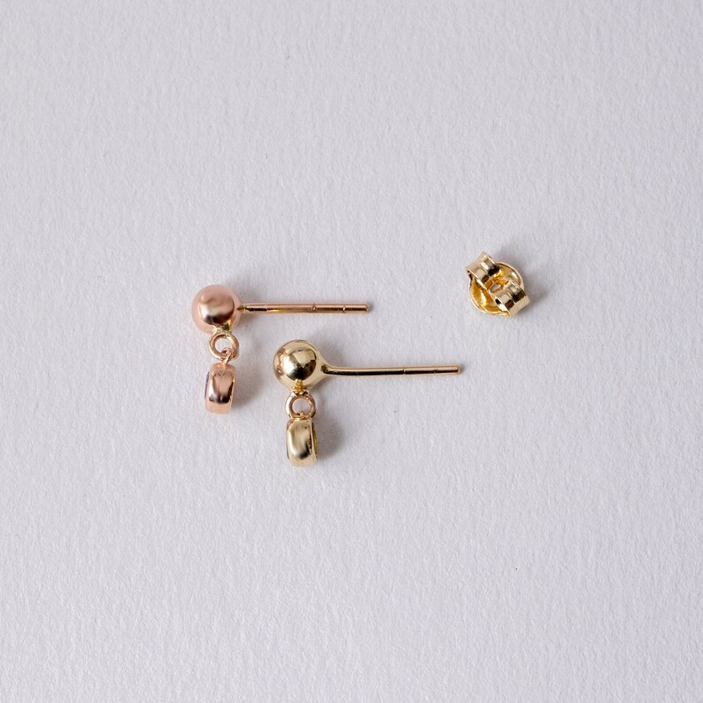 Tiny Birthstone 14k Gold Stud Earrings Ball and Birthstone Eearrings for Girls Personalized 14k Solid Gold Earrings 2st Birthday Gift image 2