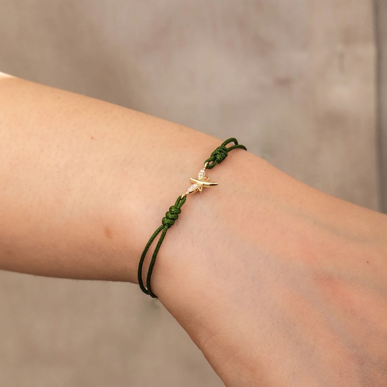 Dragonfly Cord Bracelet, 14K 18K Real Gold Bracelet, Adjustable String Bracelet With Dragonfly Charm, Minimalist Bracelet Gift For Her 画像 3