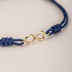 Dainty Infinity String Bracelet in 14K 18K Real Solid Gold, Adjustable Eternity Bracelet, Couple Bracelet, Boyfriend Gift, Macrame Bracelet
