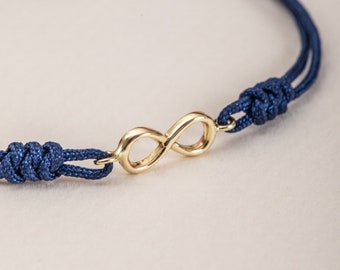 Dainty Infinity String Bracelet in 14K 18K Real Solid Gold, Adjustable Eternity Bracelet, Couple Bracelet, Boyfriend Gift, Macrame Bracelet