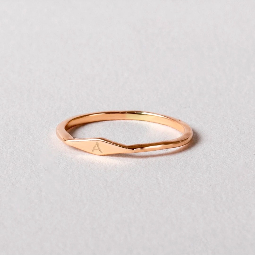 14K 18K Solid Gold Engraveable Custom First Ring for Kids • Thin Band ...