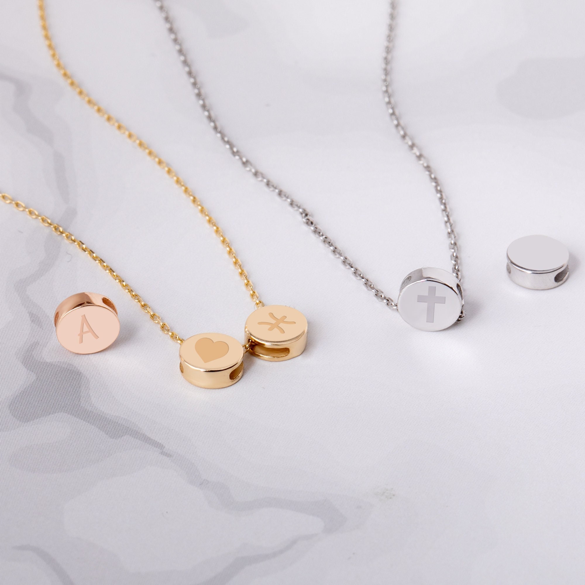 14k Solid Gold Dot Necklace • Date or Inıtial Personalized Dot Pendant • Custom Engraved Solid Gold Dot Necklace • Gift for Kids and Girls
