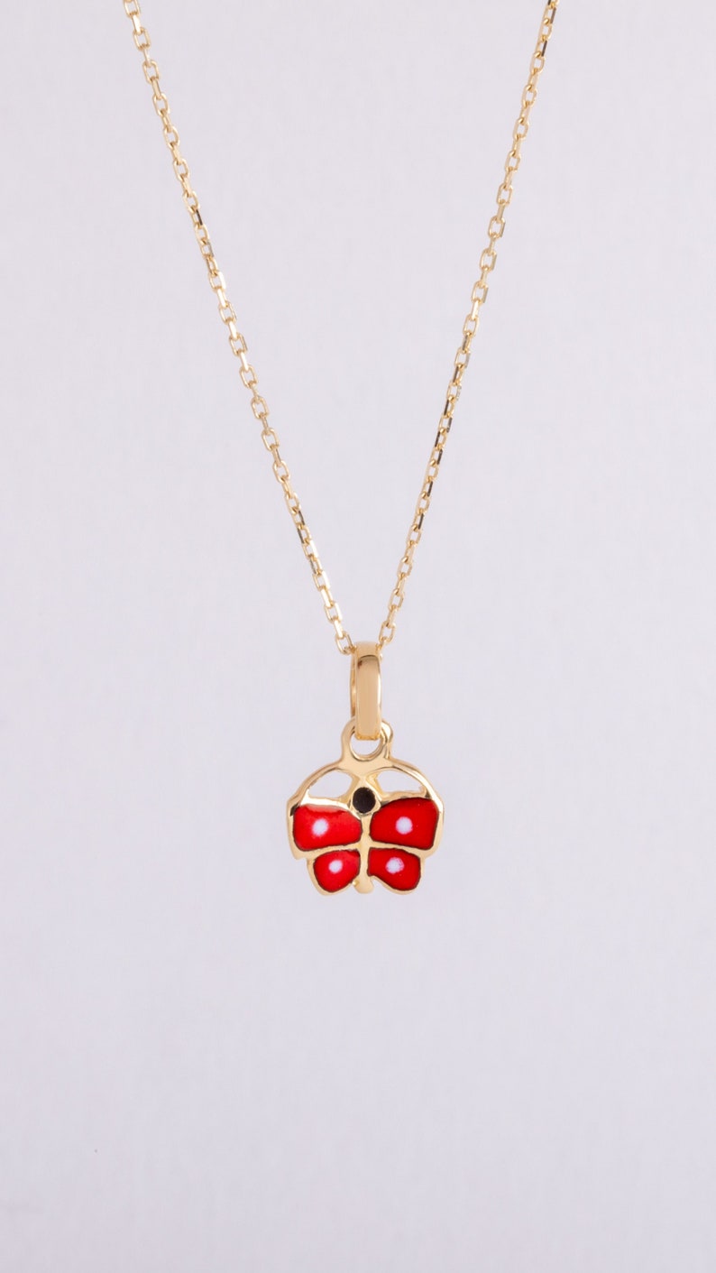 Tiny Butterfly 14k Solid Gold Necklace Animal Toddler Solid Gol Butterfly Necklace Enamel Cute Butterfly Pendant Children's Jewelry image 1