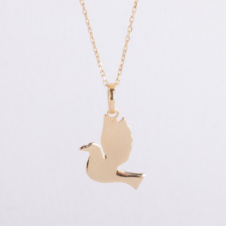 14k Solid Gold Dainty Dove Pendant Enamel Dove Necklace for Kids and Girls Mother's Day Gift Animal Lover Necklace Gift For Her image 3