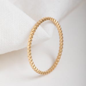 Flat Bead Ring - 14k 18k Solid Gold Stacking Ring, Minimalist Textured Band, Geometric Wedding Ring, Dainty Gold Ring for Women and Men
