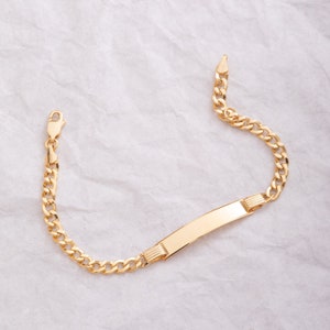 Solid Gold Baby ID Bracelet • Custom 14k Gold Any Name Engrave Gold Bracelet • Toddler Adjustable Child ID Bracelet • Gift for Kids Jewelry