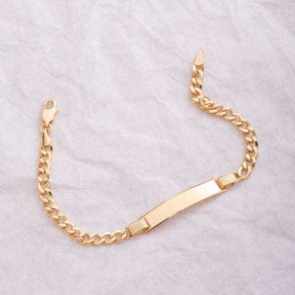 Solid Gold Baby ID Bracelet • Custom 14k Gold Any Name Engrave Gold Bracelet • Toddler Adjustable Child ID Bracelet • Gift for Kids Jewelry