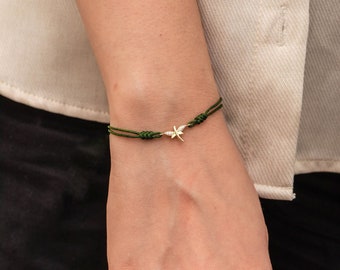 Dragonfly Cord Bracelet, 14K 18K Real Gold Bracelet, Adjustable String Bracelet With Dragonfly Charm, Minimalist Bracelet Gift For Her