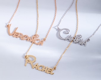 Disney Name Necklace in 14K 18K Solid Gold, Disney Font Nameplate For Disney Lover, Custom Name Necklace For Kids, Disney Trip Gift For Her